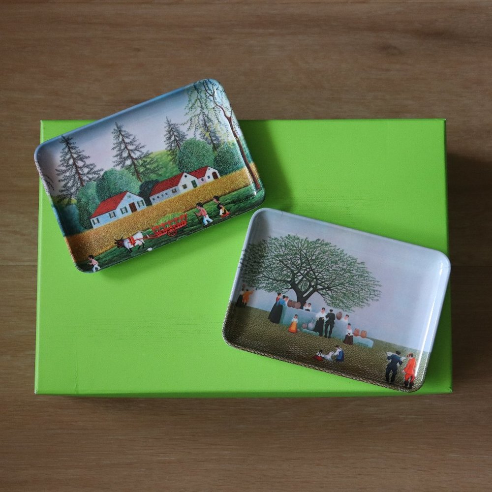 Signed Melamine Art Trays Made In Italy Rural Theme VTG